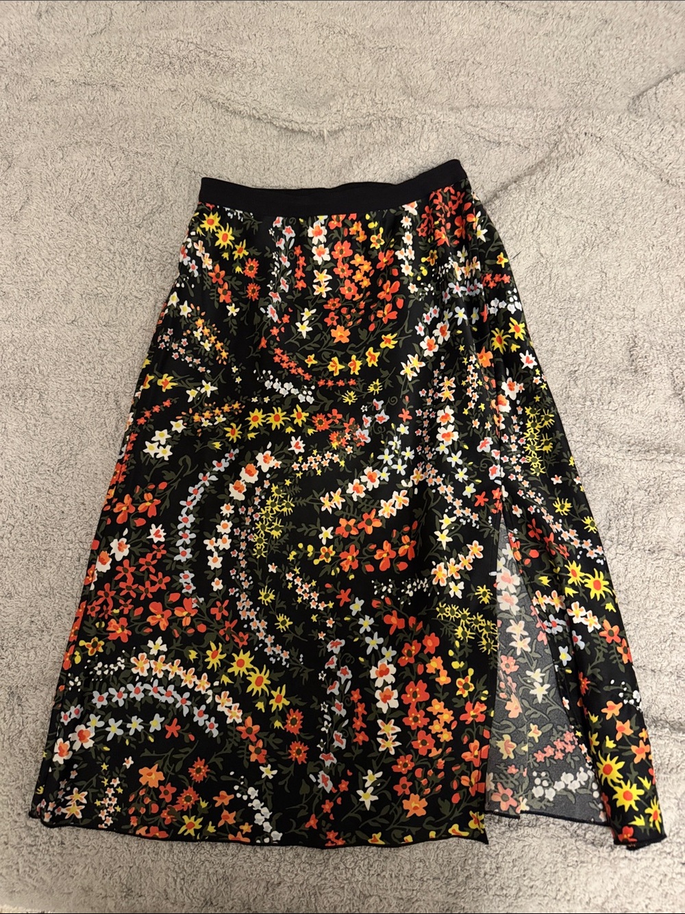 ATM Anthony Thomas Melillo Black Floral A-Line Skirt with Red & Yellow Blooms